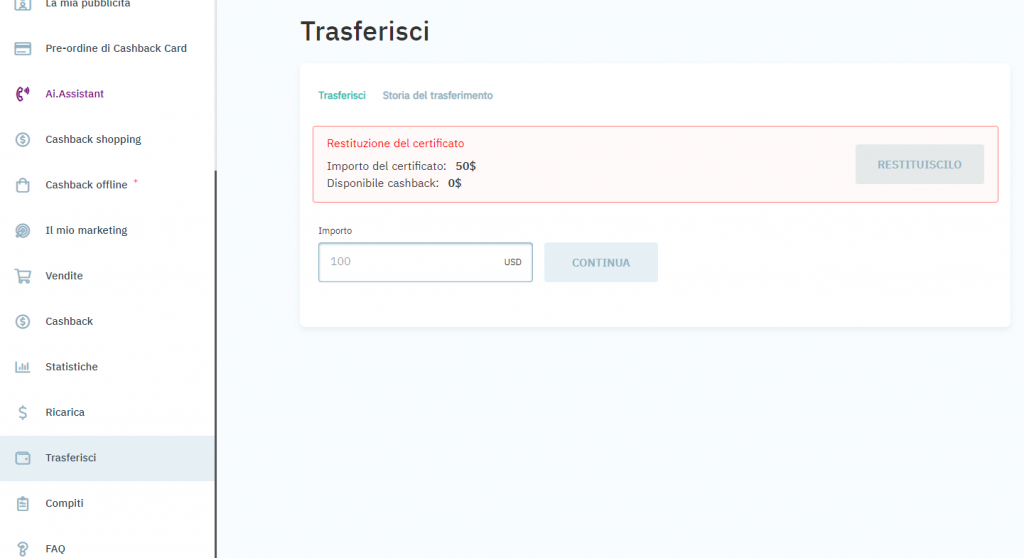 Come ritirare cashback da Ai.Marketing